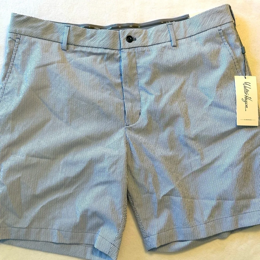 New Walter Hagen Shorts. 40 inch Blue & White Stripped Shorts.
